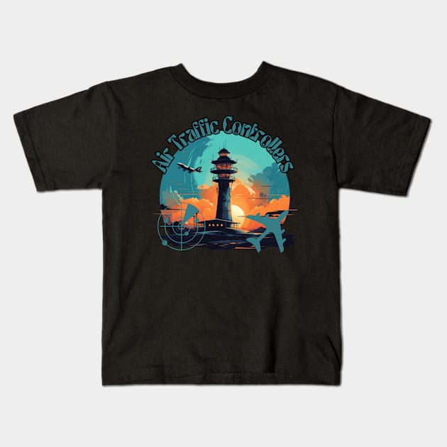 Air Traffic Controller, radar, airplane Kids T-Shirt by Pattyld